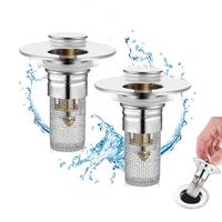 Bathroom Sink Drain Strainer, 2 Counts/set Pop Up Sink Drain Filter with Removable Stainless Steel Filter Basket, Bathroom Si...