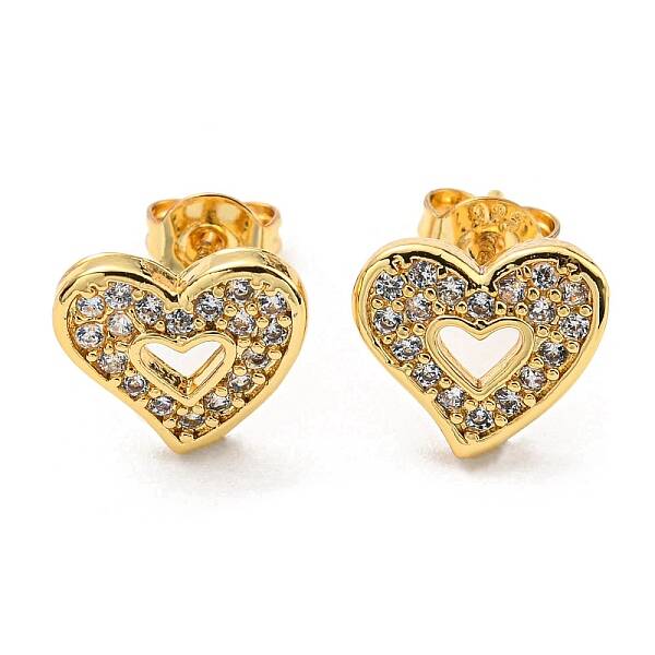 Clear Cubic Zirconia Heart Stud Earrings