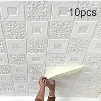 3D Easy To Stick And Peel Wall Tiles Sticker, 10pcs Summer Foam Self-Adhesive Anti-Collision Wallpaper for Bedroom, Waterproo...