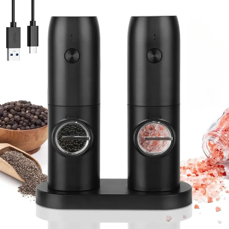 Electric Salt & Pepper Grinder Set, USB Rechargeable Automatic Pepper Mill Grinder, One Hand Operation Salt & Pepper Grinder ...