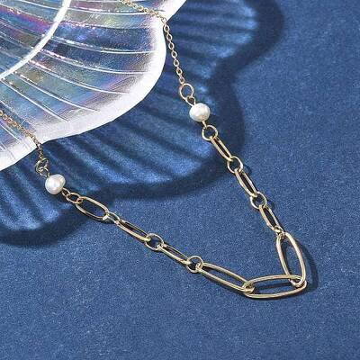304 Stainless Steel & Glass Pearl Oval Link Chain Necklaces for Women