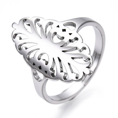 Non-Tarnish 304 Stainless Steel Hollow Out Oval Adjustable Ring