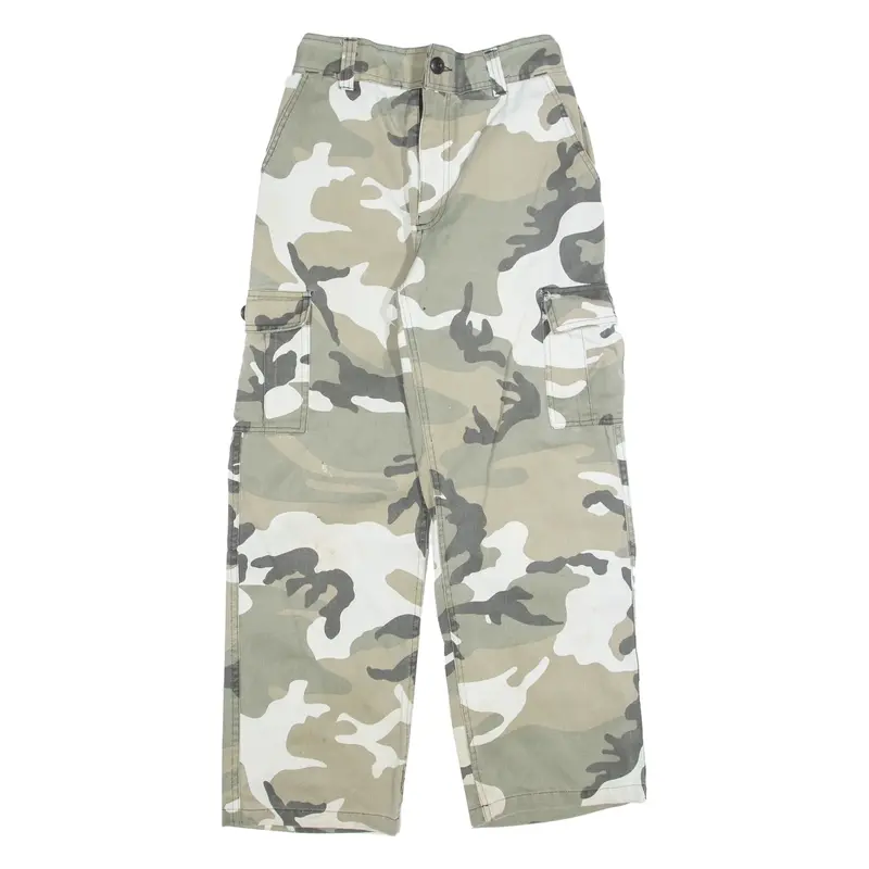 Camo Cargo Boys Trousers Grey Regular Straight W24 L24
