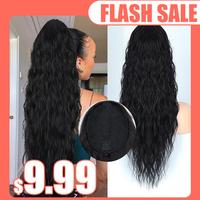 【Flash Sale】Summervibes Long Curly Drawstring Ponytail Natural Looking Clip In Ponytail Hair Extension for Women Long Bla...