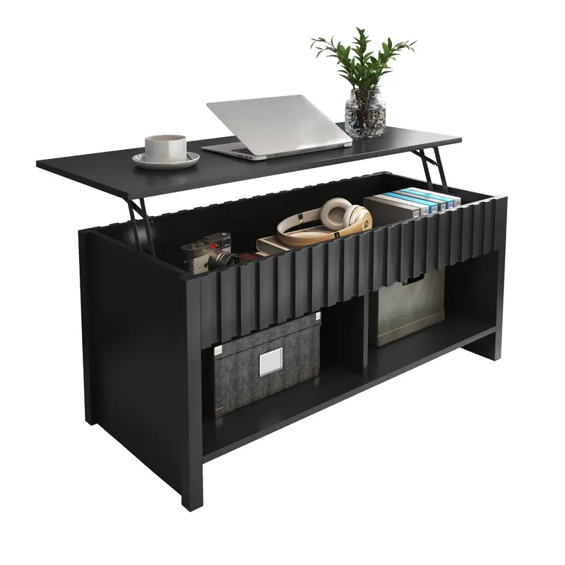 Giratree Lift Top Coffee Table, Wooden Coffee Table Dining Table with Storage Shelf and Large Hidden Compartment, Dining Tabl...