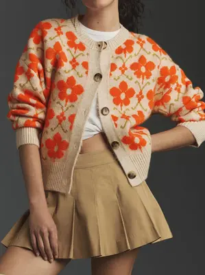 Long Sleeve Jacquard Floral Cardigan Sweaters for Women Lightweight Button Up Flower Printed Pattern Cardigans Fall Knit Swea...