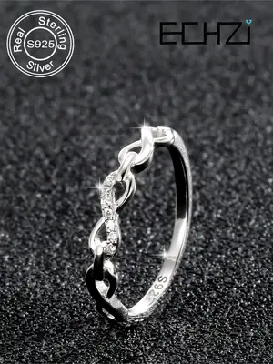 S925 Sterling Silver Infinity Symbol Ring, Rhinestone Decorated Ring for Women, Trendy All-match & Exquisite Jewelry for Birt...