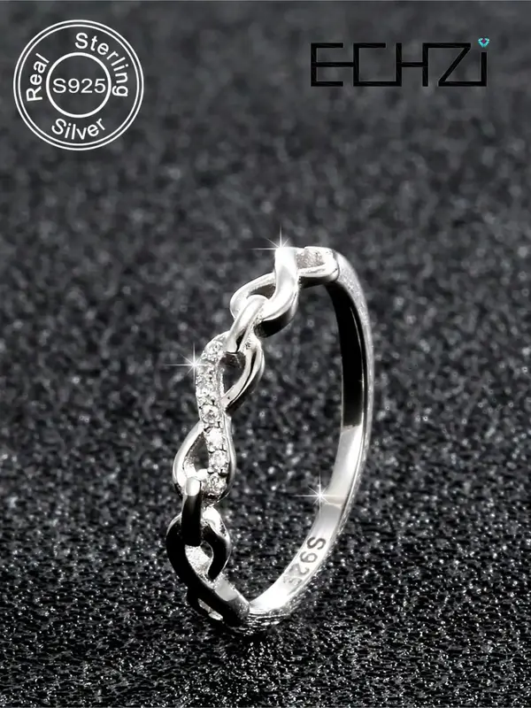 S925 Sterling Silver Infinity Symbol Ring, Rhinestone Decorated Ring for Women, Trendy All-match & Exquisite Jewelry for Birt...
