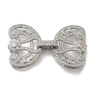 Rack Plating Flower Brass Micro Pave Clear Cubic Zirconia Fold Over Clasps