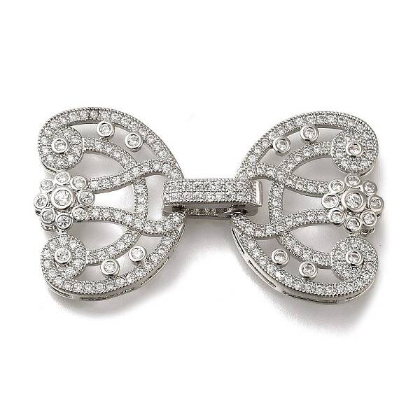 Rack Plating Flower Brass Micro Pave Clear Cubic Zirconia Fold Over Clasps
