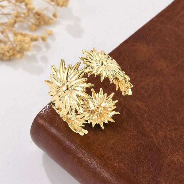 Flower Brass Cuff Rings for Women