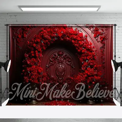 Retro Red Rose Carve Designs Valentines Day Backdrop - Aperturee