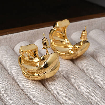 Twist C-Shaped Brass Half Hoop Stud Earrings for Women