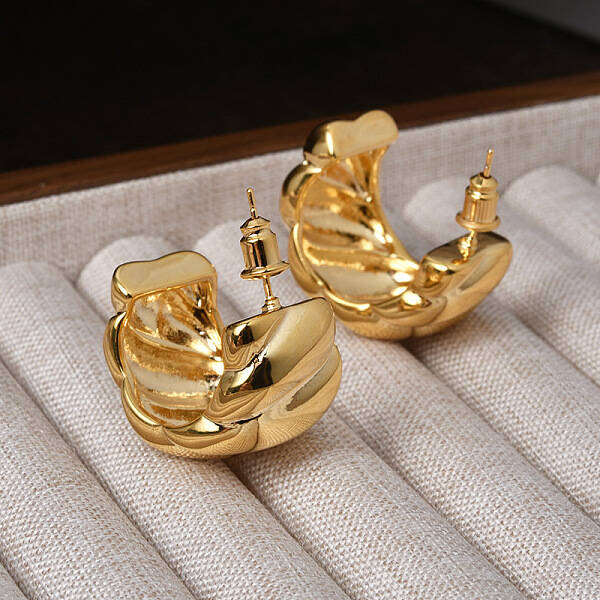 Twist C-Shaped Brass Half Hoop Stud Earrings for Women