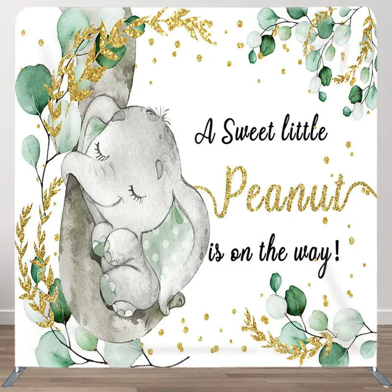 Aperturee Elephant And Leaves Fabric Backdrop Cover for Baby Shower - Aperturee