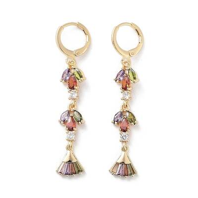 Fan Rack Plating Golden Brass Dangle Leverback Earrings
