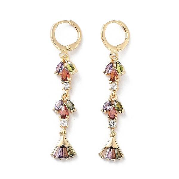 Fan Rack Plating Golden Brass Dangle Leverback Earrings