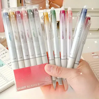 Erasable Glitter Gel Pen (6/12 Counts/set), 0.7mm Medium Point Retractable Gel Ink Pen, Aesthetic Gel Ink Pen for Journaling,...