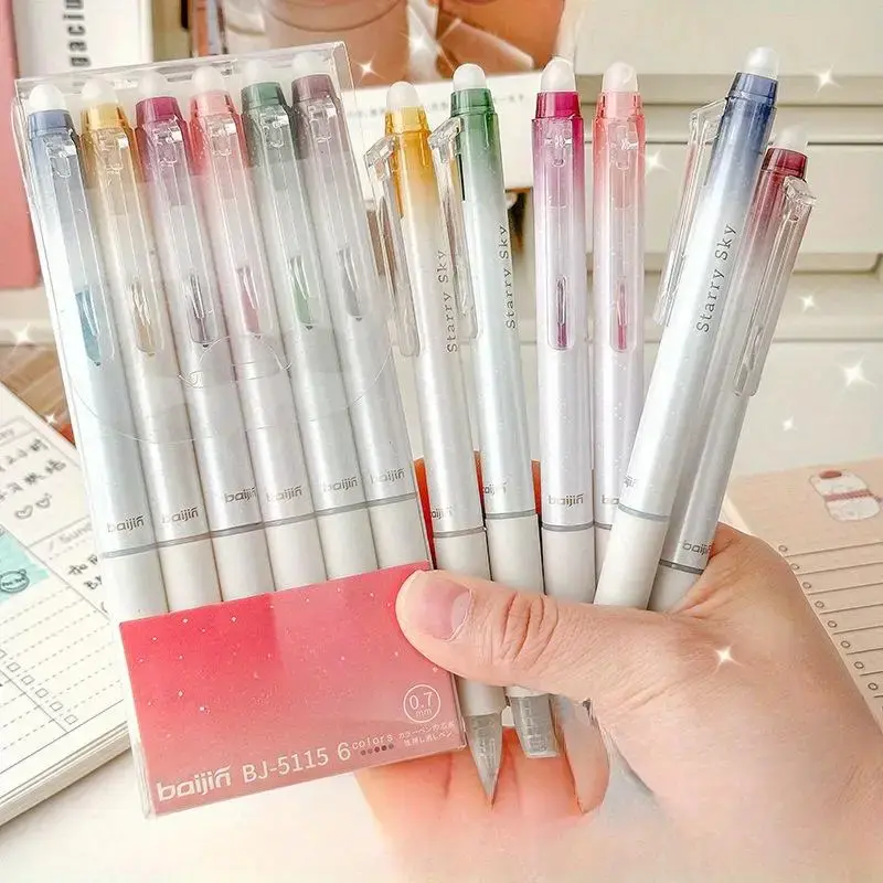 Erasable Glitter Gel Pen (6/12 Counts/set), 0.7mm Medium Point Retractable Gel Ink Pen, Aesthetic Gel Ink Pen for Journaling,...