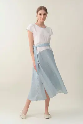 Cap-sleeve Maxi Dress - Sky Print | Size: S