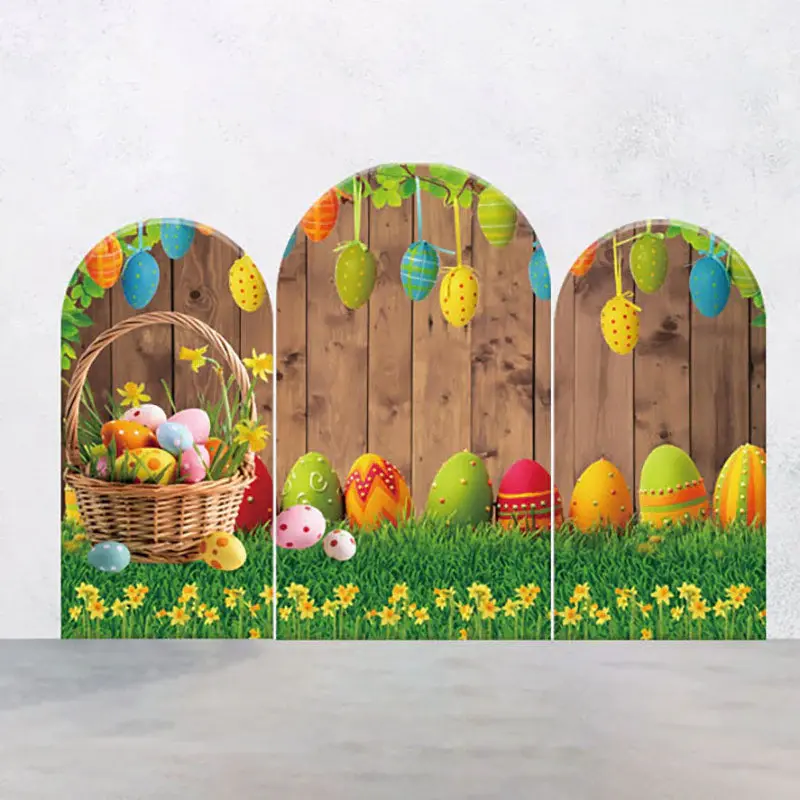 Colorful Eggs Floral Grass Easter Arch Backdrop Kit - Aperturee