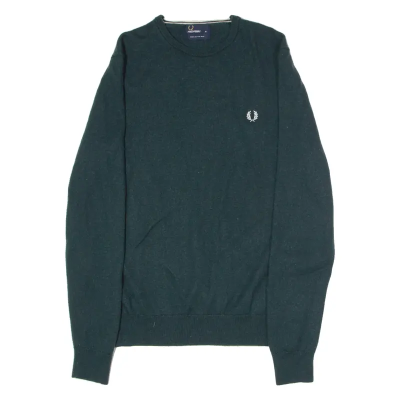 FRED PERRY Mens Jumper Green Crew Neck Tight Knit Wool M