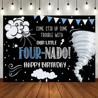 Our Little Fournado Cloud Flag 4th Birthday Backdrop - Aperturee