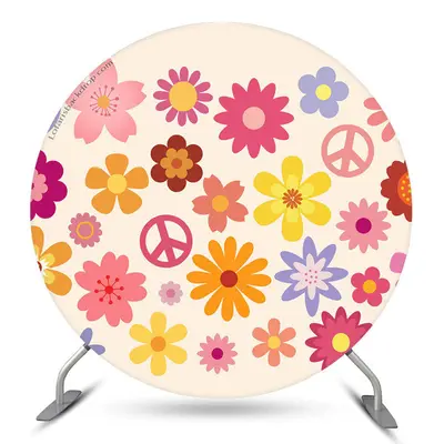 Aperturee Colorful Flower Peace Symble Round Birthday Backdrop | Circle Party Backdrop | Circle Background For Party | Round ...