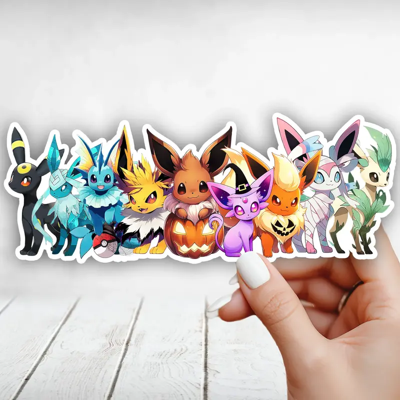 Cute Eeveelutions Pokemon Halloween Sticker - Eevee Evolutions - Eevee, Vaporeon, Jolteon, Flareon, Espeon, Umbreon, Leafeon,...