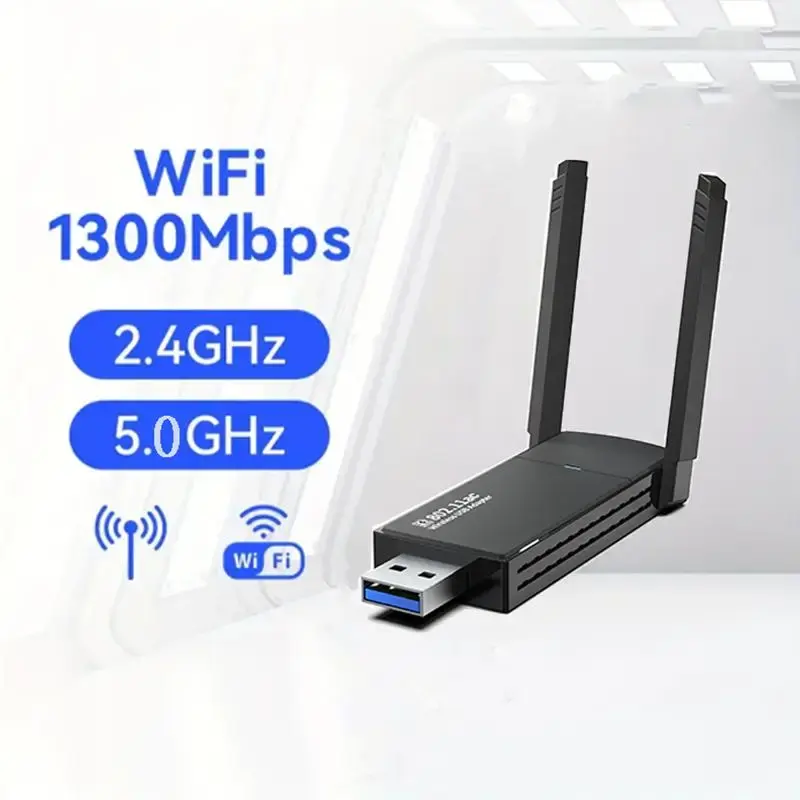 Wireless USB 1300Mbps Network Adapter, Desktop PC Wireless Adapter, Built-in High Dual Band Antenna 5G/2.4G Desktop PC Wirele...