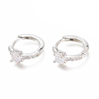 Brass Micro Pave Clear Cubic Zirconia Huggie Hoop Earrings