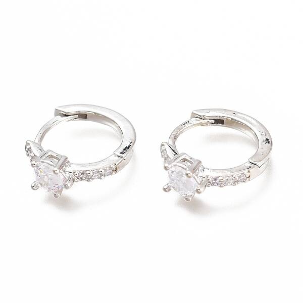 Brass Micro Pave Clear Cubic Zirconia Huggie Hoop Earrings