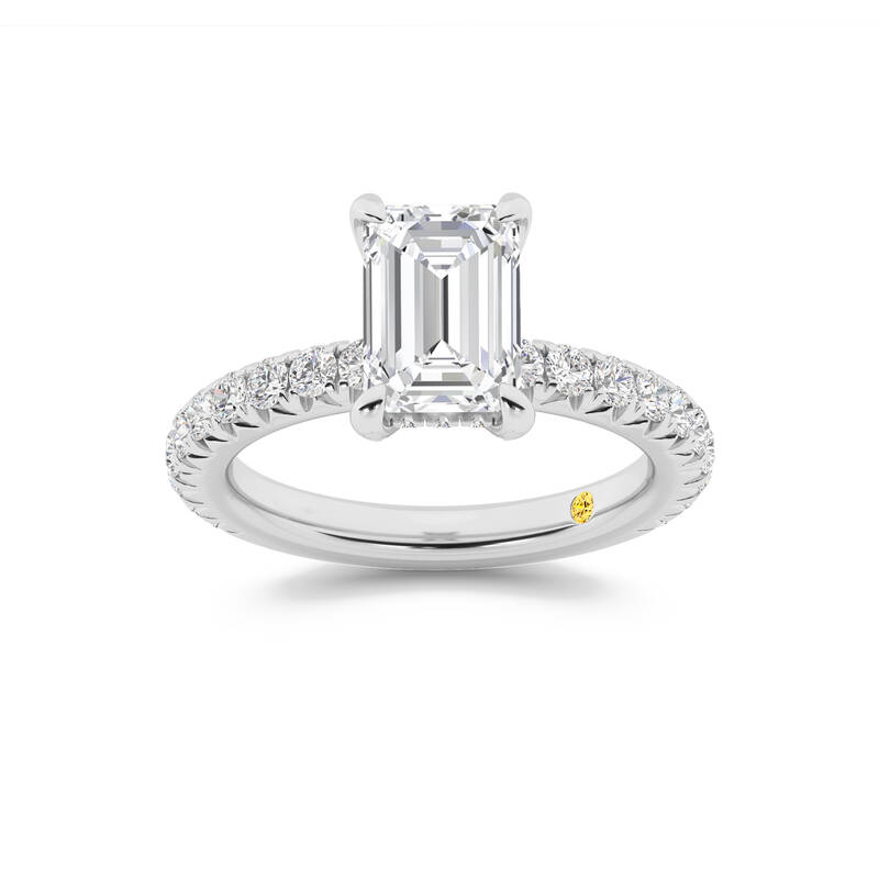 Embers Three Quarter Coverage Hidden Halo Emerald Cut Lab Grown Diamond Engagement Ring | 18K White Gold 3 3/8 CT. TW.