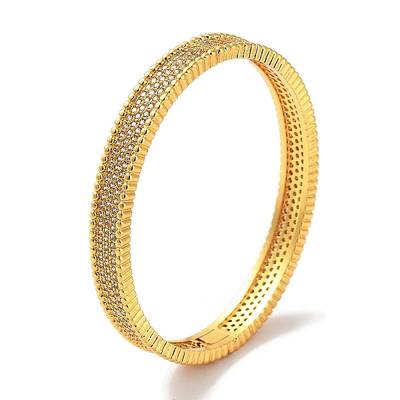 Brass Micro Pave Clear Cubic Zirconia Hinged Bangles for Women