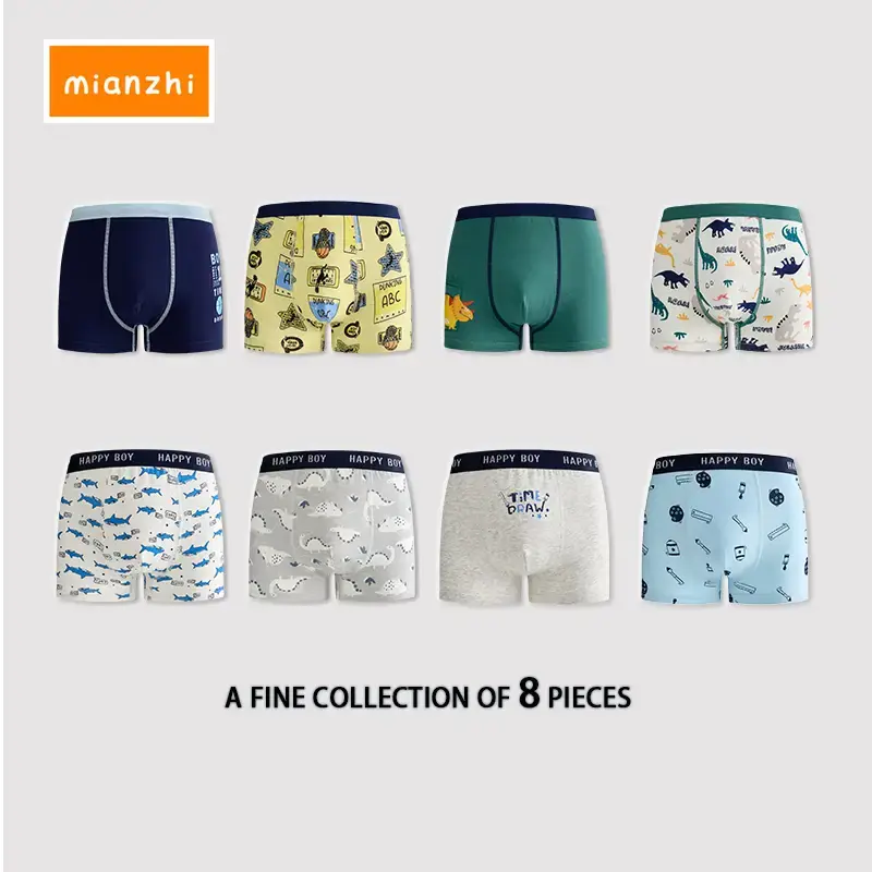 MIANZHI Boys' Soft & Stretchable Cotton Boxer Briefs 8 - Pack: Ideal for Boys' Daily Wear & Sports