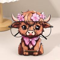 Wooden Highland Cow Design Glasses Holder, Cute Design Glasses Storage Rack, Desktop Glasses Display Rack for Home Office Des...