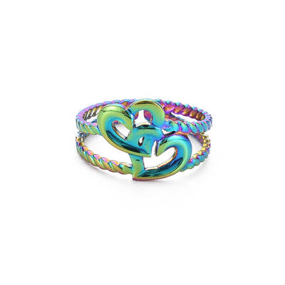 Rainbow Color 304 Stainless Steel Interlocking Heart Cuff Ring