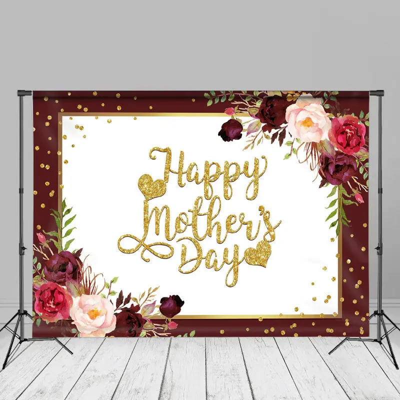 Red Pink Roses Gold Spot Happy Mother Day Backdrop - Aperturee