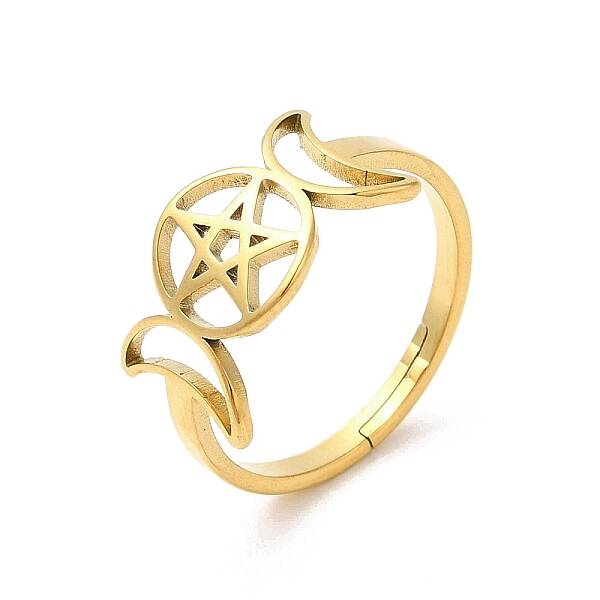 Ion Plating(IP) 304 Stainless Steel Triple Moon Goddess Adjustable Ring