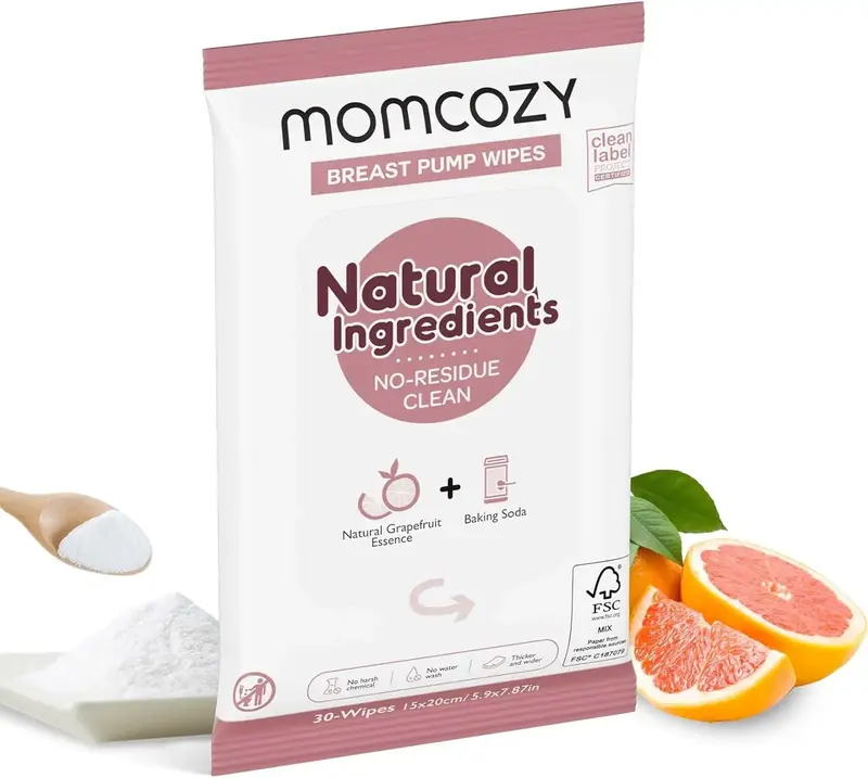 Momcozy Wipes for breastfeeding Moms On The Go, Natural Bottle Parts Cleaning Wipes, Convenient & No Residue, 30 Count/Pack M...