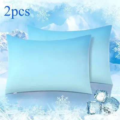 2pcs Cooling Pillowcases with Phase Change Material (PCM) Technology - Ice-Feel Touch, Soft Envelope Closure, Light Blue Prem...
