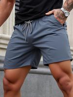 Men's Regular Fit Solid Zipper Waistband Gym Shorts, Casual Comfy Breathable Shorts for Daily Outdoor Wear, Men's Bottoms for...