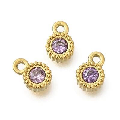 304 Stainless Steel Micro Pave Cubic Zirconia Charms
