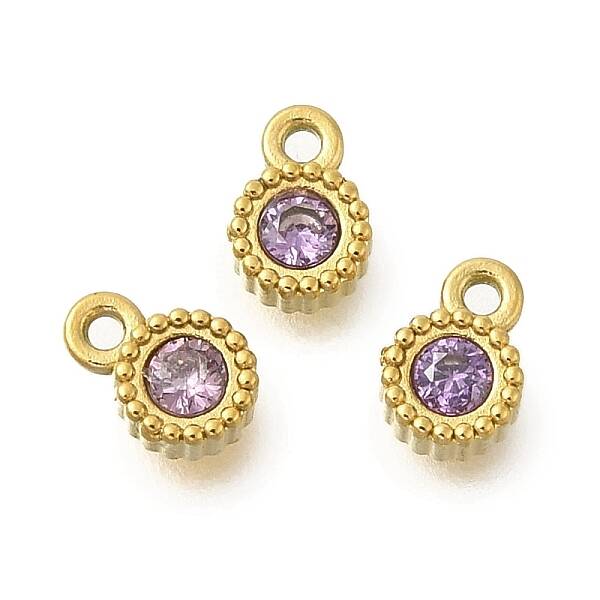 304 Stainless Steel Micro Pave Cubic Zirconia Charms