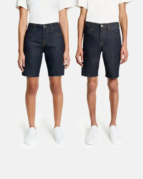 Pangaia everybody shorts rinse wash | Thread color: Gold | Waist rise: Mid | Hem length: Frayed