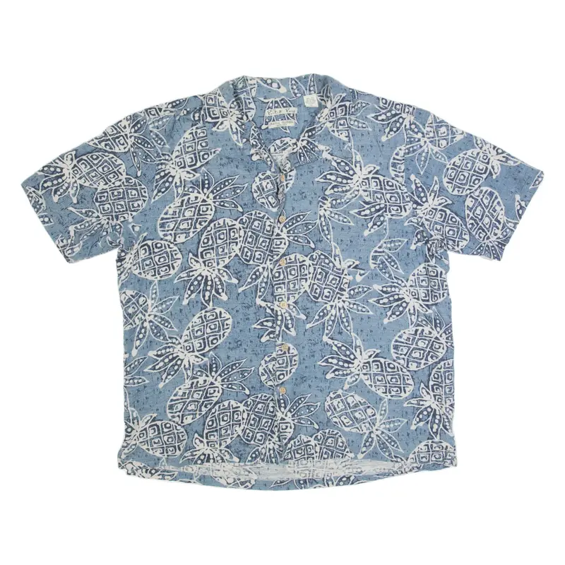 BATIK BAY Mens Hawaiian Shirt Blue Silk Floral XL
