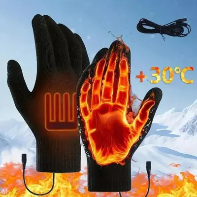 USB Heated Gloves, Touch Screen Compatible, Warm Heating, Elastic Cuffs, Thickened Non-slip Design, Wear-resistant, without B...