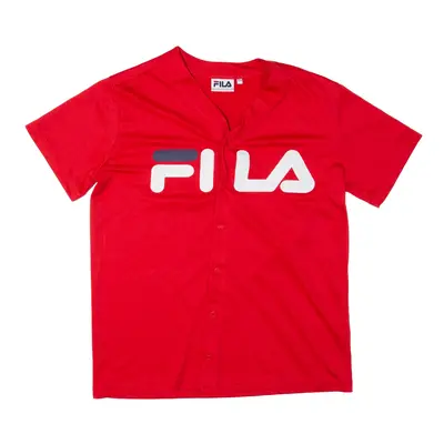 FILA Button Up Jersey Red V-Neck Short Sleeve Mens XS