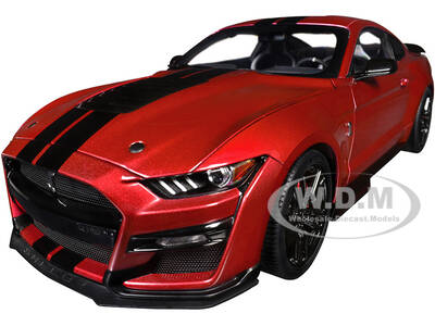 Ford Mustang Shelby GT500 Rapid Red Metallic with Black Stripes 1/18 Model Car by Autoart
