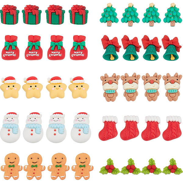 40Pcs 10 Styles Christmas Theme Opaque Resin Cabochons